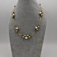 Doppelreihige Perlen - Halskette 46cm in creme gold taupe Bild 5