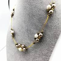 Doppelreihige Perlen - Halskette 46cm in creme gold taupe Bild 6