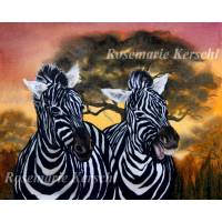 Lachende Zebras Aquarellbild handgemalt 36 x 48 cm groß in Querformat Bild 1