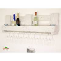 Vintage WEINREGAL in Shabby Chic Weiß  aus recycelten EURO-PALETTEN Palettenmöbel Wand Regal für Weinflaschen mit Glaseinhängung Holzregal Bild 1