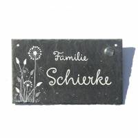 Klingel Namensschild Pusteblume Gräser mit Silber  Familie Wunschname Klingelschild Schiefer handbemalt Bild 1