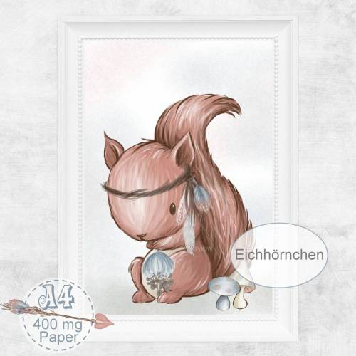 Kinderzimmer Bild Eichhörnchen Babyzimmer Bild Kunstdruck Waldtiere | A4 | Ergänzung zu SET 30
