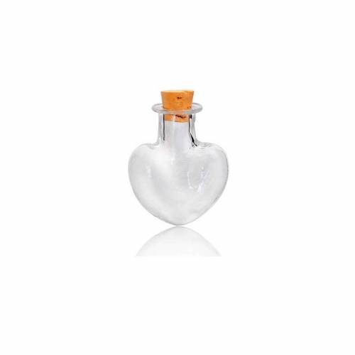 5 Glasflaschen mit Korken,zum Befüllen, Herz, Herzform, Glasherz