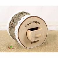 Rustikale RINGBOX aus einem BAUMSTAMM + GRAVUR personalisiert für Trauringe Vintage Holz Ringkästchen Hochzeit Ringkissen Natur Alternative Bild 1