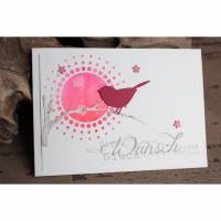 Glückwunschkarte zum Geburtstag - Vogel-Motiv, Aquarell, pink Bild 1