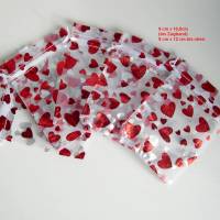Organzasäckchen, 5-er Set 9x12 cm, Organzabeutel rot mit Herzen, Schmuckverpackung, Schmuckbeutel zum Valetinstag, 5 Organzabeutel, 10 Organzabeutel Bild 2
