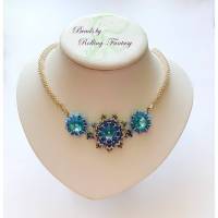 Handgemachtes Collier "O-Dilia" aus Glas-Perlen und Swarovski-Kristallen in blau und silber Bild 1