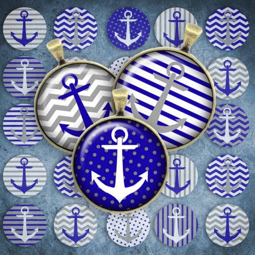 264 - Cabochon Vorlagen, 25mm 18mm 14mm 12mm, rund, Cabochon Motive, Bottle Cap images Anker maritim