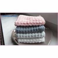 Handgestrickte Waschlappen, Seifentuch, Baumwolle, grau weiß rosa Bild 1