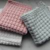 Handgestrickte Waschlappen, Seifentuch, Baumwolle, grau weiß rosa Bild 3