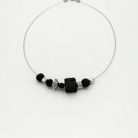 Dezente Perlen - Halskette in schwarz silber mit Lavaperlen, 42cm Bild 3
