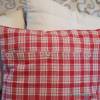 rot-weiß-karierte Landhaus Kissenhülle aus Vintage Bauernbettwäsche, 50x50cm, Kissenbezug,  Unikat Bild 2