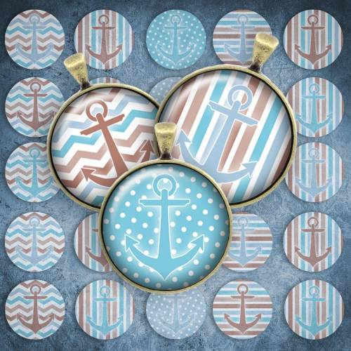 265 - Cabochon Vorlagen, 25mm 18mm 14mm 12mm, rund, Cabochon Motive, Bottle Cap images Anker maritim