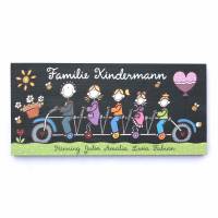 Türschild Familie personalisiert Holzschild Tandem Namensschild Fahrrad von Hand bemalt Familienschild individuell Bild 1