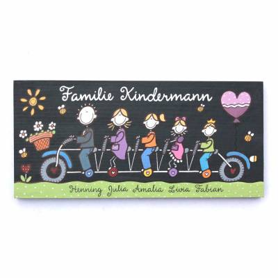 Türschild Familie personalisiert Holzschild Tandem Namensschild Fahrrad von Hand bemalt Familienschild individuell