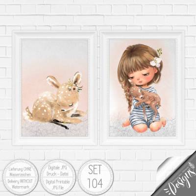 Druckbare Kinderzimmer Bilder Kinder Bild Waldtiere in A4 & A3 |SET 104