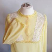 True Vintage Nachtkleid Nachthemd Größe S 36 Soft Pastell Gelb Weiß Flauschig Rüschen Spitze Kleid Dessous Flanell Bild 1