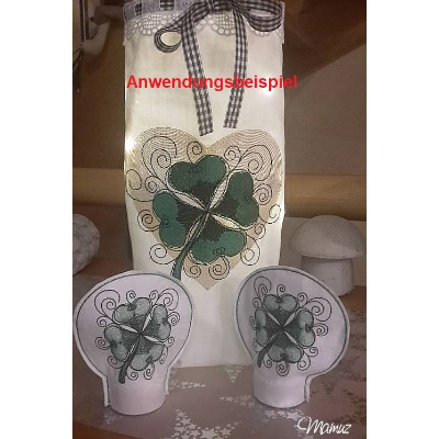 *  Teelicht - Cover Kleeblatt  *  ITH - Stickdatei mit Kleeblatt