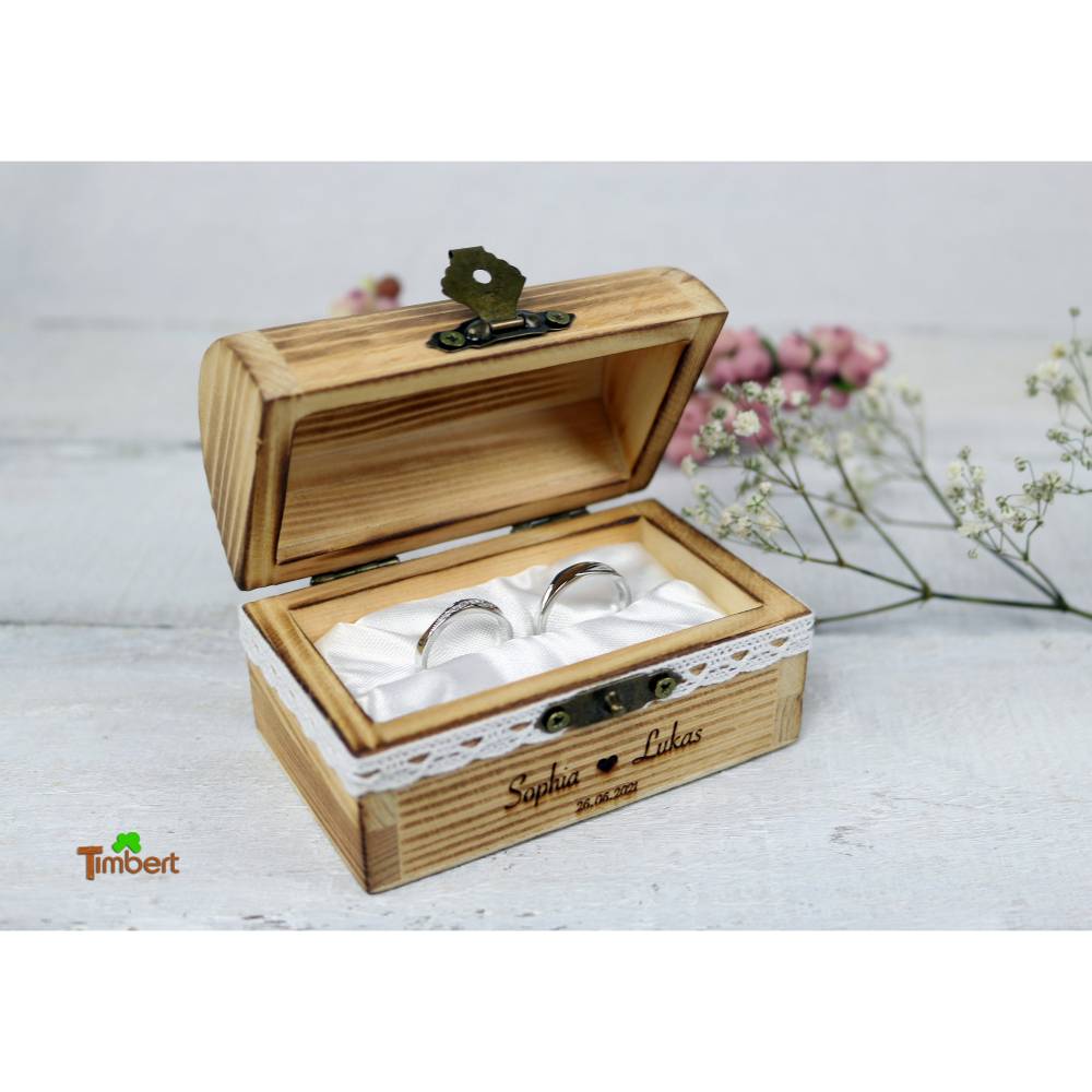 Personalisierter Holzbox Ringträger-Kasten rustikale Hochzeit Ringschachtel 