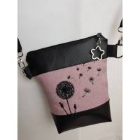 Kleine Handtasche Pusteblume rosa Umhängetasche Dandelion rosa schwarz Tasche mit Anhänger Kunstleder Bild 1