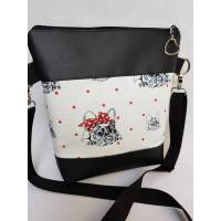 Handtasche Mops Hund Umhängetasche  weiss schwarz  Kunstleder mit Anhänger Tasche Geschenk Bild 1