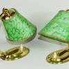 50er Jahre Tischlampen Paar Leuchten klein Nachtlicht Messing Tütenschirm gold grün fifties Jahre vintage Bild 1