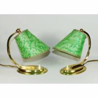 50er Jahre Tischlampen Paar Leuchten klein Nachtlicht Messing Tütenschirm gold grün fifties Jahre vintage Bild 2