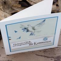 Glückwunschkarte zur Kommunion - Taube, blau - weiß Bild 4