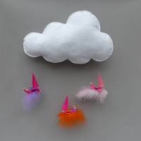 Baby-Mobile Wolke mit Wichtel-Zwergen auf Feder, Geschenk Geburt, Taufe Bild 1