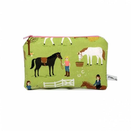 Mäppchen Täschchen grün rosa weiß Pferd Pferde Punkt Punkte gepunktet Mädchen Kinder Schule handmade