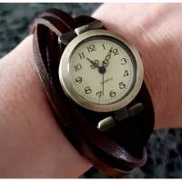Armbanduhr, Wickeluhr, Uhr, Lederuhr, Vintage-Stil, bronzefarben, silberfarben, Farbauswahl, römisch, arabisch,  braun Bild 1
