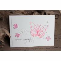 Glückwunschkarte zum Geburtstag - Schmetterling mit Blüten, Perlen Bild 1