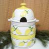 Vintage Dose Keramik XL Bowle Rumtopf mit Deckel Zitronen weiß Vorratsbehälter Töpferware Handarbeit Bild 2