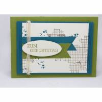 Geburtstagskarte rustikal in grün, blau und creme Bild 1