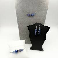Extravagantes Perlenschmuck - Set (Halskette + Armband + Ohrringe) blau silber Bild 4
