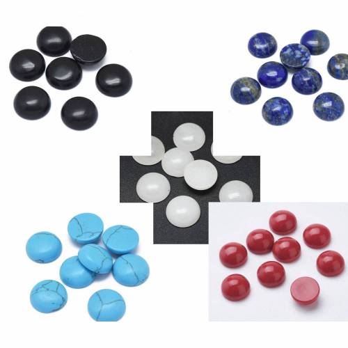  10 Cabochons, 6mm,Schmucksteine,Halbedelsteine, Obsidan, Koralle, Lapis, Jade, Türkis 
