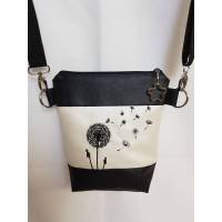 Kleine Handtasche Pusteblume weiss  Umhängetasche Dandelion weiss schwarze Tasche mit Anhänger Kunstleder Bild 1