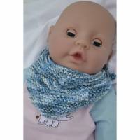 Dreieckstuch Baby Spucktuch Lätzchen Halstuch Schal Baumwolltuch blau weiß meliert gestrickt handgestrickt Bild 1