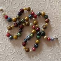 RESERVIERT: Perlenkette bunt mit Extralänge: 46 cm, Magnetverschluss Si925, Geschenk für Frauen, Zuchtperlen Bild 1