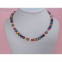 RESERVIERT: Perlenkette bunt mit Extralänge: 46 cm, Magnetverschluss Si925, Geschenk für Frauen, Zuchtperlen Bild 2