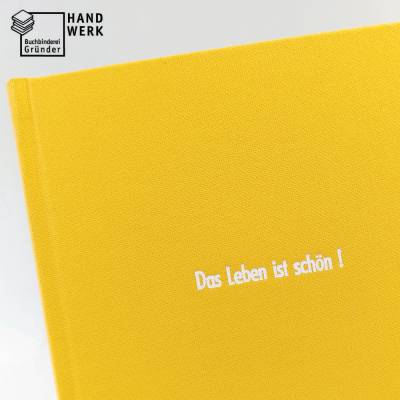 Notizbuch, gelb, DIN A5, Das Leben ist schön, 100 Blatt Recyclingpapier