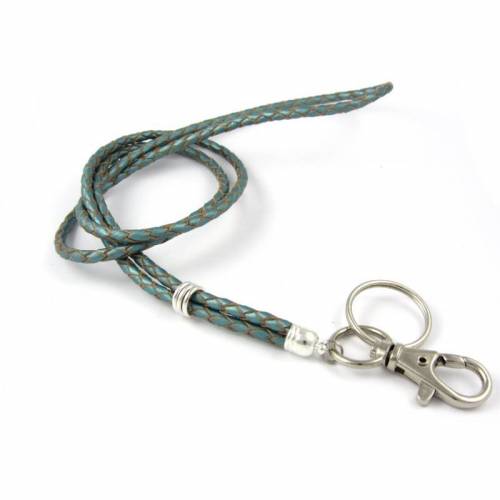 Schlüsselband aus Leder - petrol metallic