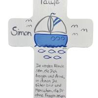 Taufkreuz Holzkreuz Kinderkreuz Segelboot  zur Taufe/Geburt/Kommunion Bild 2