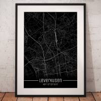 Stadtplan LEVERKUSEN - Just a Black Map I Digitaldruck Stadtkarte citymap City Poster Kunstdruck Stadt Karte Bild 1