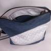Schultertasche, Umhängetasche, handgemacht, Upcycling aus Jeanshose, blau, mit Dekostoff weiß, silber, eine Tasche von Dieda! Bild 2