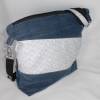 Schultertasche, Umhängetasche, handgemacht, Upcycling aus Jeanshose, blau, mit Dekostoff weiß, silber, eine Tasche von Dieda! Bild 3