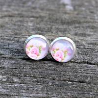 Ranunkeln Ohrringe und rosa Ringe Blumen Cabochonschmuck verschiedene Fassungen Bild 1