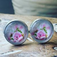 Ranunkeln Ohrringe und rosa Ringe Blumen Cabochonschmuck verschiedene Fassungen Bild 2