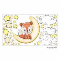 011 Wandtattoo süßer Fuchs sitzt auf Mond Sterne Kinderzimmer - in 6 Größen - süße Wanddeko Bild 1