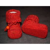 Baby-Strickschuhe rot/orange 9 cm Bild 1